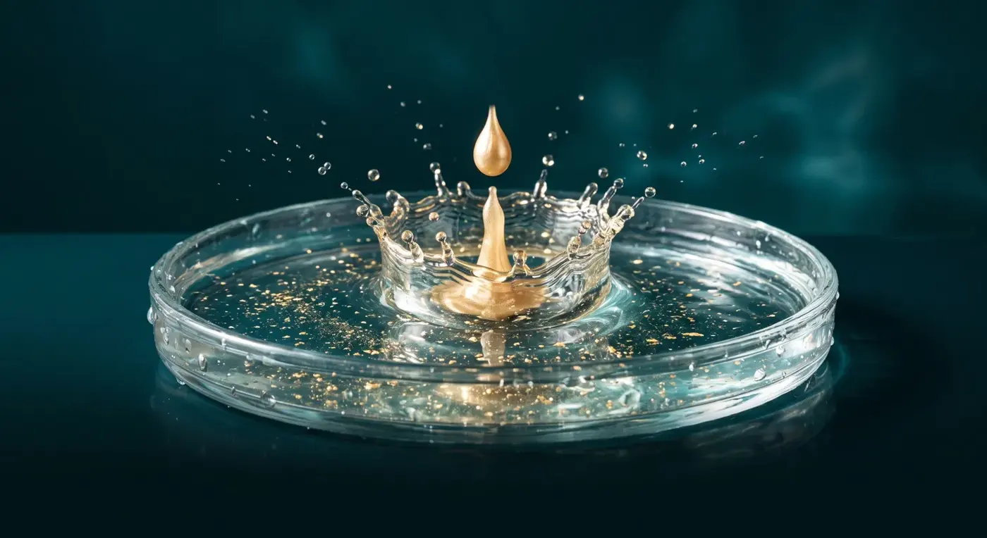 A golden drop falling into clear water