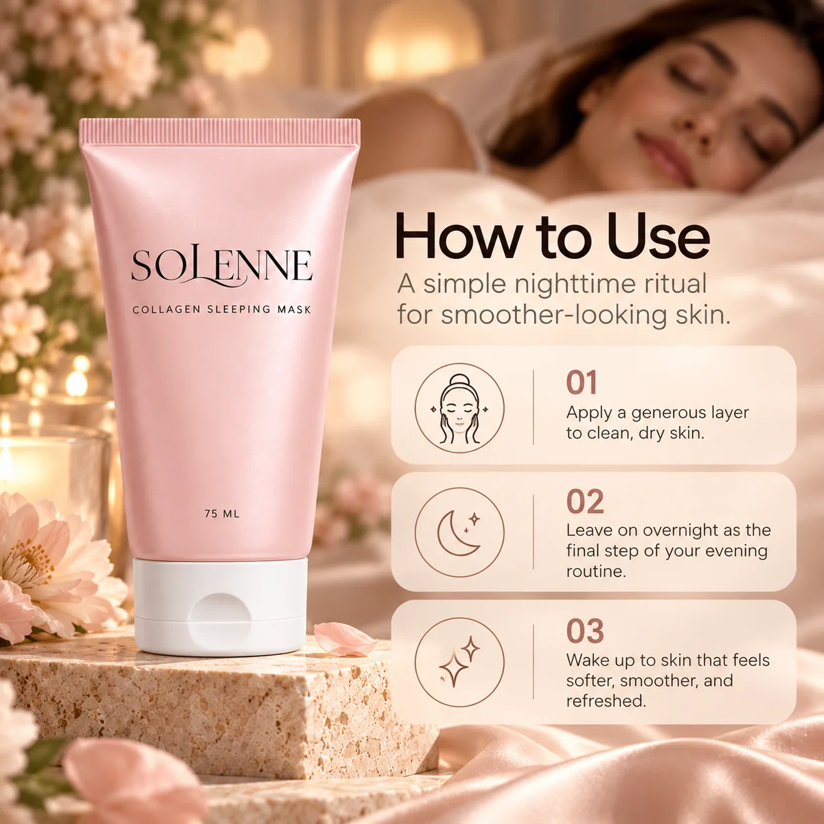 How to use: apply a generous layer to clean, dry skin, leave on overnight, wake up to softer skin.