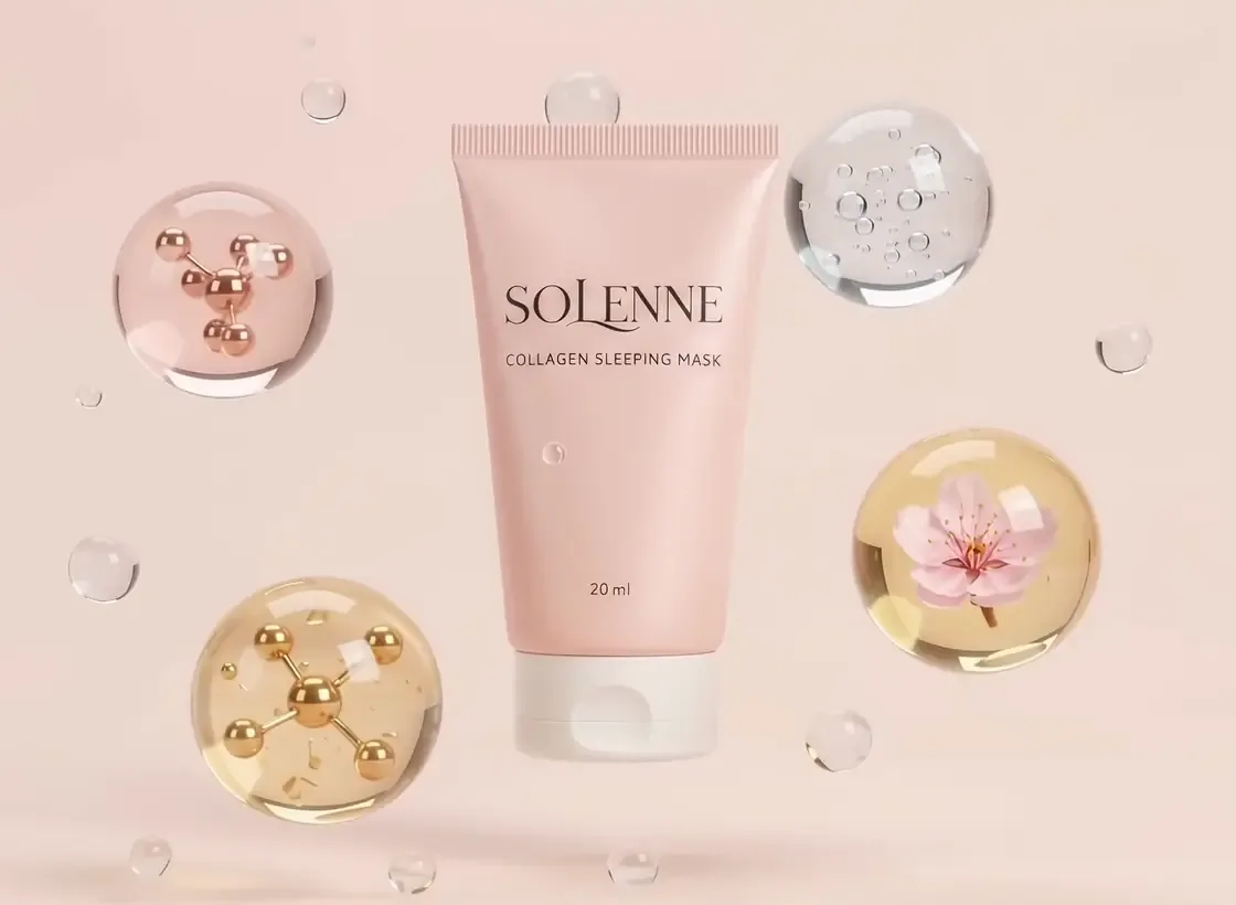 The tube with four ingredient spheres: collagen, hyaluronic acid, peptides and botanicals.